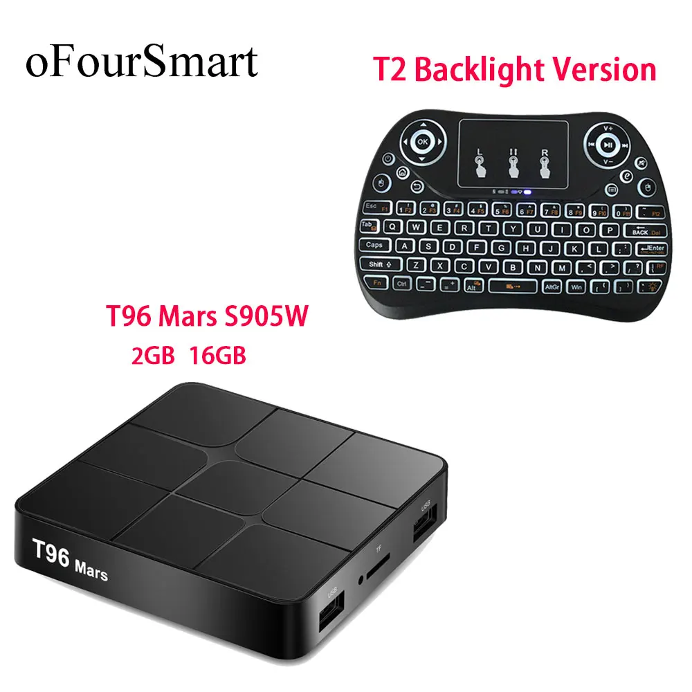 Android Smart tv Box Android 7,1 S905W Четырехъядерный 4K HD медиаплеер T96 Mars с T2-L мини-клавиатурой - Цвет: 2GB 16GB with T2-L