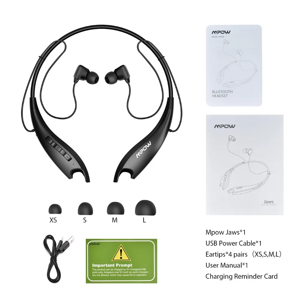 Mpow Jaws Gen 5th Bluetooth 5,0 шейные наушники 18 ч Время воспроизведения магнитные наушники Встроенный микрофон для iPhone Xiaomi Huwai SONY