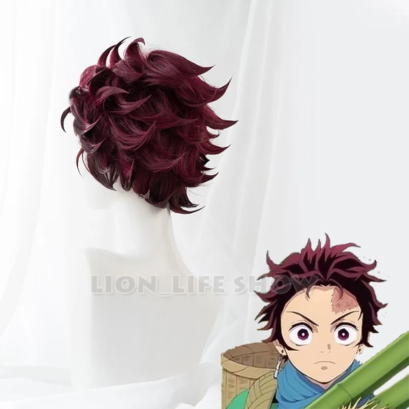 Demon Slayer Kimetsu no Yaiba Kamado Tanjirou короткий темно-красный парик для косплея