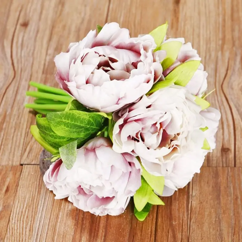 Light Purple Новинка, 5 головок, Искусственный Пион из шёлка, цветок, букет гортензии, украшение для свадебной вечеринки, белый/розовый/светильник, розовый/светильник, фиолетовый - Цвет: Light Purple
