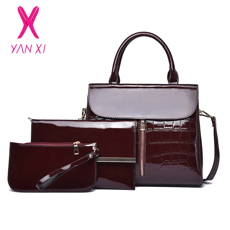 

YANXI 3 шт. роскошные сумки из лакированной кожи, женские сумки, дизайнерские брендовые вместительные сумки, сумка через плечо, клатч, кошелек, ...