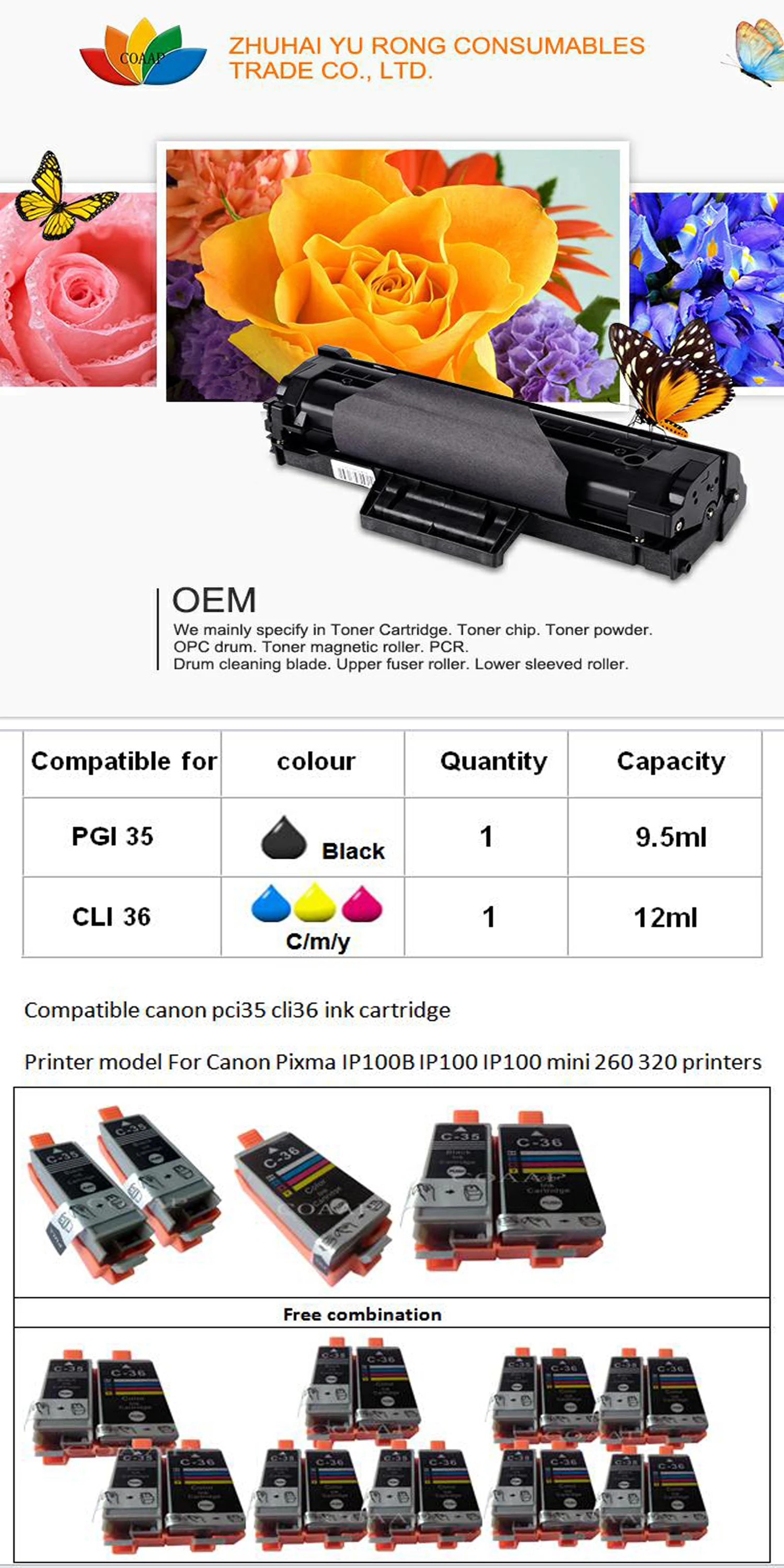 Совместимо с 35 36 чернильные картриджи для Canon PGI35 CLI36 CLI-36 CLI 36 для Canon Pixma IP100B IP100 IP100-фургоны на грузовом шасси и мини 260 320 принтер