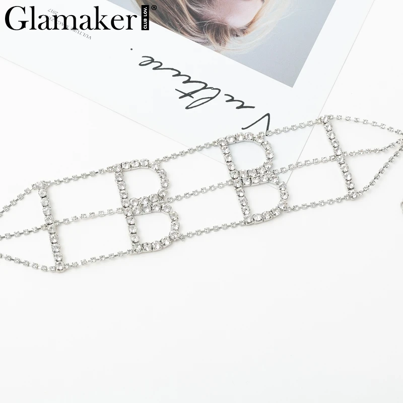 Glamaker, стразы, шикарное, широкое, блестящее, женское колье, чокер, Буква B, серебряное, женское ожерелье, хорошее ювелирное изделие, вечерние аксессуары