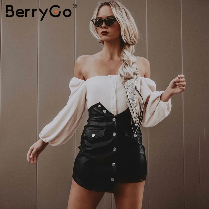 BerryGo PU кожаные пуговицы Женская юбка высокая Талия bodycon мини карандашные юбки