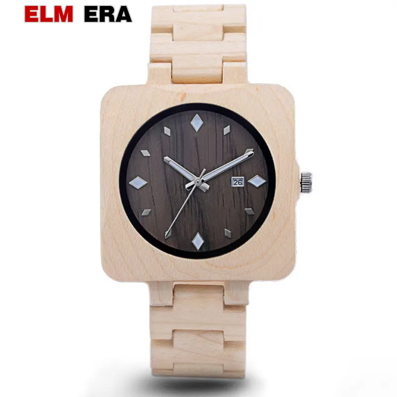 

ELMERA mens square watch wood sport watch quartz wooden watches automatic for men luxury casual designer