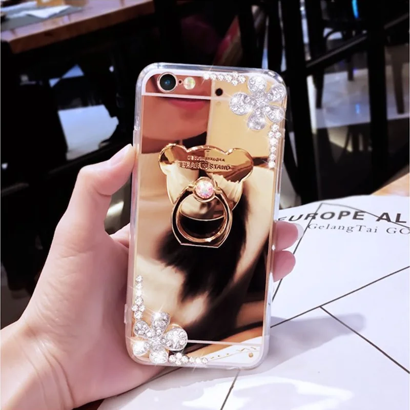 Чехол для телефона с алмазным цветком и кольцом подставкой OPPO A39 A57 A59S A77 A71 A73 A75S A79