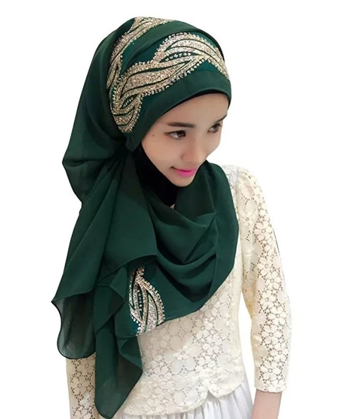 Elegant ornament Muslim gold stamp Hijab Islamic Warp Abaya Headwear | Headband