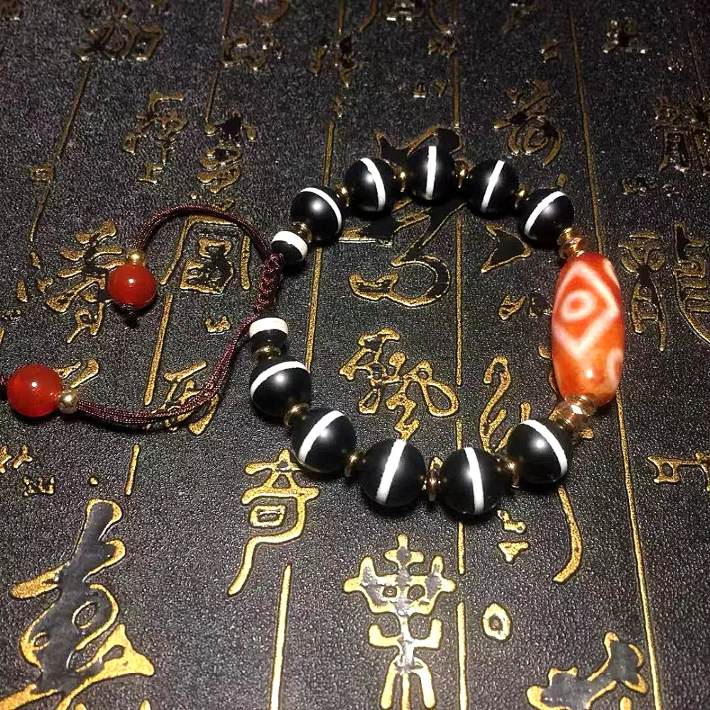 Handmade weaving Red/White KingKong 6 eyes Pattern DZI Dragon pattern Agate Beads Men&ampWomen Jewerly Bracelet Free Shipping | Украшения и