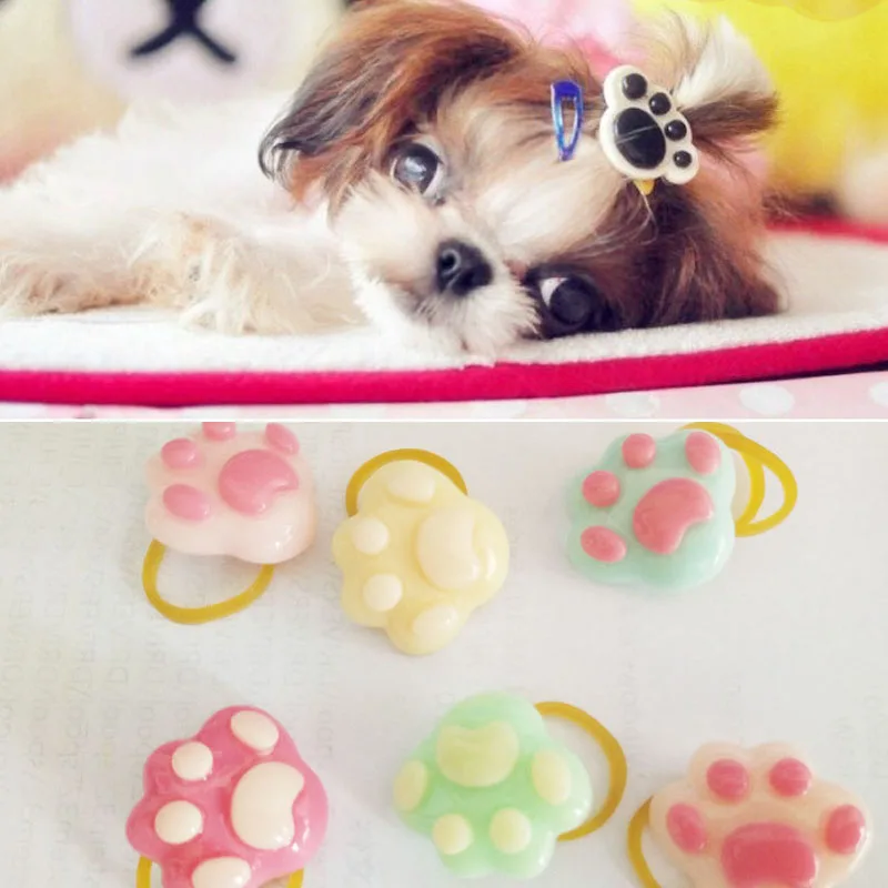 

New Cute Pet Accessories Rubber Band Hair Bows Pet Gifts Yorkshire headdress flower little PAWS band 30pcs