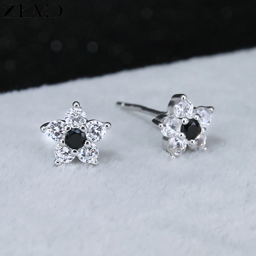 

ZEMO Real 925 Silver Sterling Silver Stud Earrings for Women Cubic Zircon Star Earring Red Purple Pink Earrings pendientes mujer