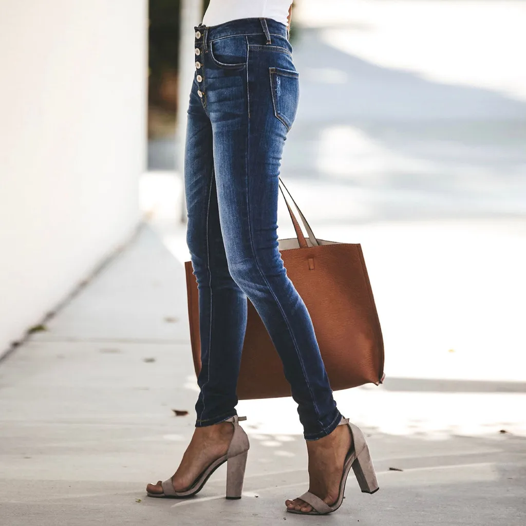 Женские джинсы на пуговицах CHAMSGEND повседневные Стрейчевые узкие с высокой талией