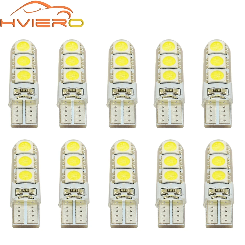 10X Автомобильный светодиодный T10 194 W5W DC 12V Canbus 6SMD 5050 силиконовая оболочка