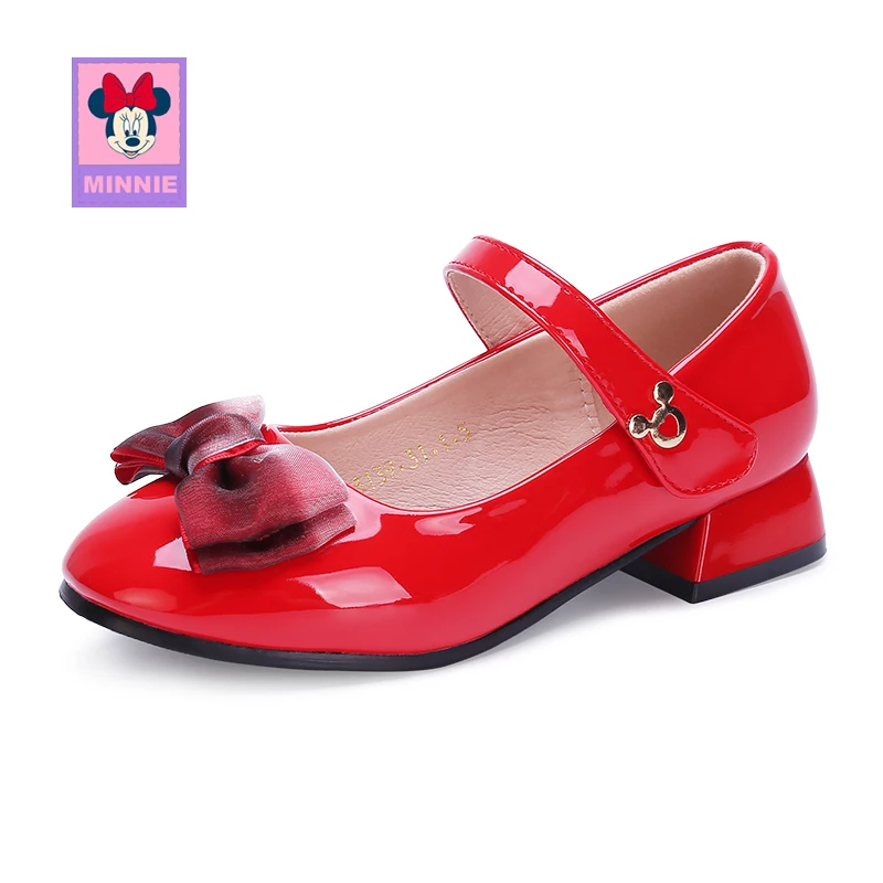 Disney Children's Leather Shoes for girls Minnie leather spring autumn comfortable breathable Bow Princess shoes Size 26-37 |