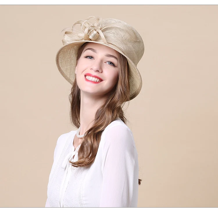 FS Королевский синий хаки леди Sinamay Hat Fascinators для свадьбы Для женщин мягкая фетровая шляпа с широкими полями Топ церкви цветок Кентукки шляпа котелок
