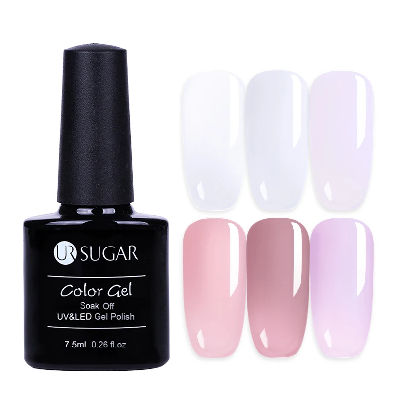 UR SUGAR 8pcs/set 7.5ml Clear Transparent Quick Build Poly Extension Gel Pink Builder UV With 12mm Nail File Form | Красота и