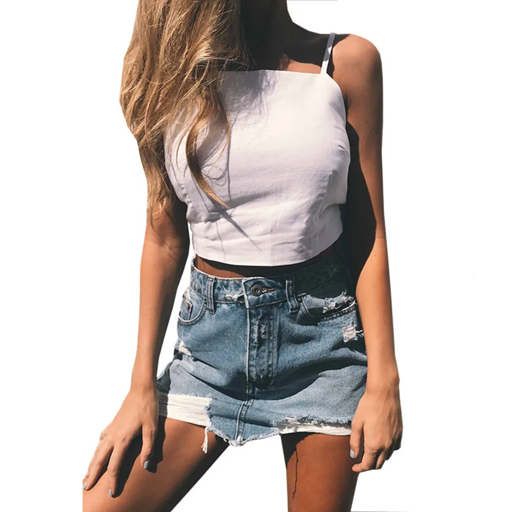 Модная летняя майка для женщин повседневная без рукавов Короткие топы