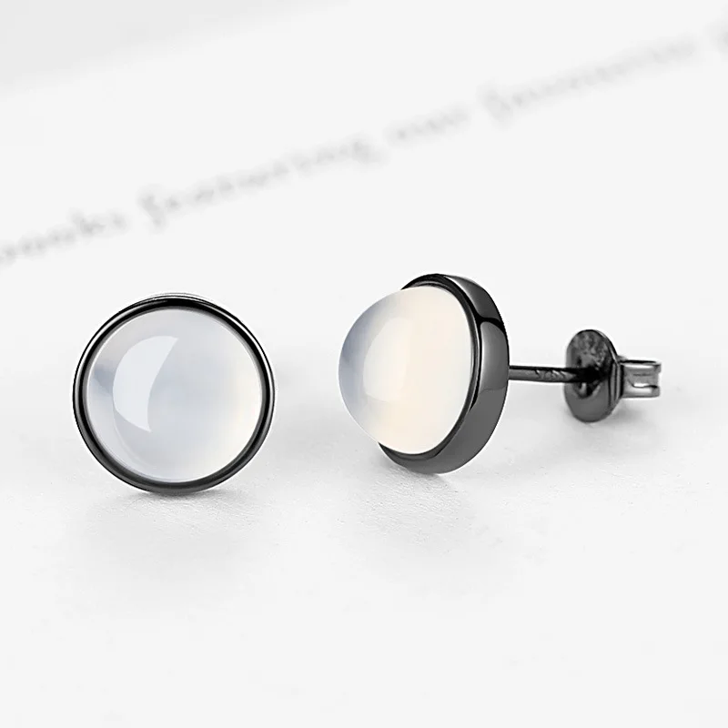 

925 sterling silver fashion black natural opal gemstone ladies stud earrings jewelry wholesale anti allergy drop shipping