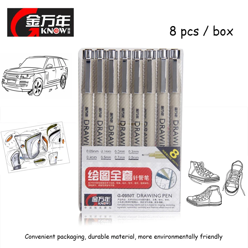 Знать 8 шт Pigma Микрон эскиз черные чернила маркер ручка технический график тонкая