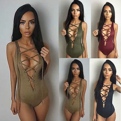 Сексуальный цельный женский бандажный купальник-бикини стильный однотонный