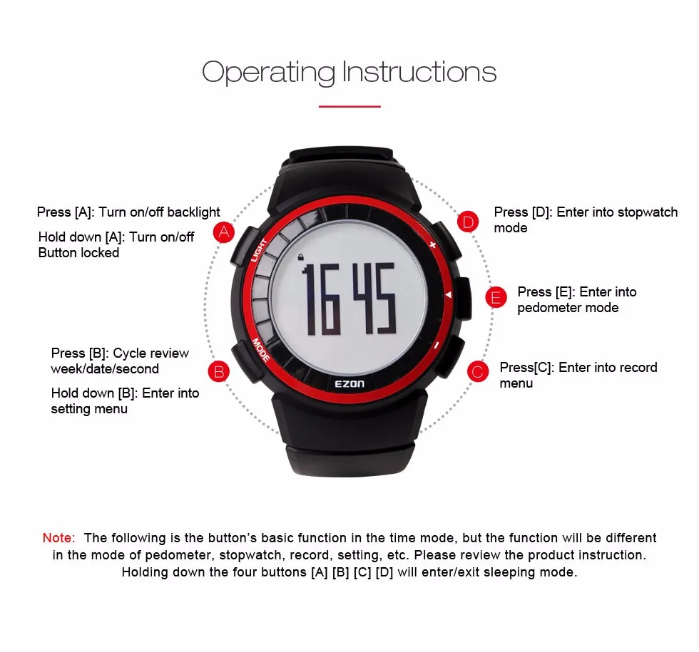 EZON T029 Фитнес шагомер часы мужские и женские спортивные часы цифровые электронные наручные часы Счетчик калорий секундомер Будильник