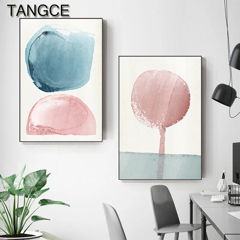 

Nordic Pink Blue Painting Tableaux Abstract Poster and Print Green Wall Art for Living Room Entrance HD Cuadros Salon Decoracion