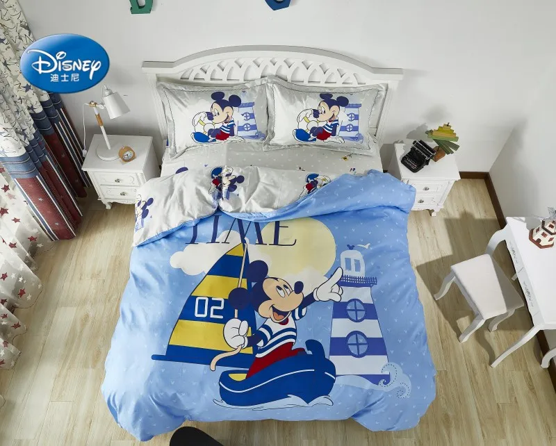 Disney мультфильм светло голубой Микки Маус пододеяльник Плоские наволочки без утешителя наполнитель постельное белье королевского размера для мальчиков подарок