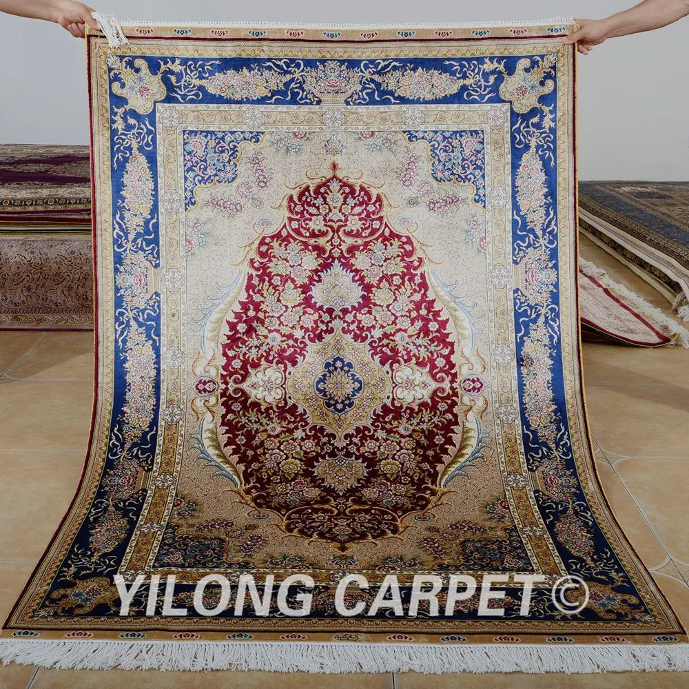 Yilong 4 'x 6' Традиционный турецкий ковер Тебриз красный vantage антикварные