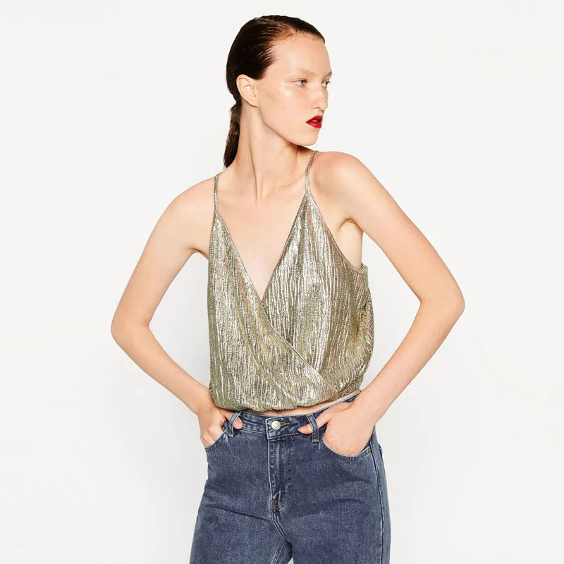 Летний женский укороченный топ 2017 Женский на бретелях с v-образным вырезом