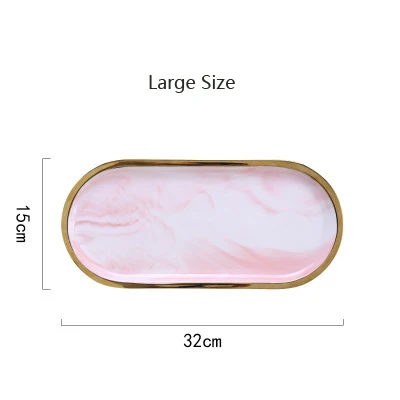 PinkGold L Позолоченный керамический Мраморный поднос для хранения, черный, белый, Европа, еда, фрукты, завтрак, овальная тарелка, поднос для ювелирных изделий, десерт, украшение блюда - Цвет: PinkGold L