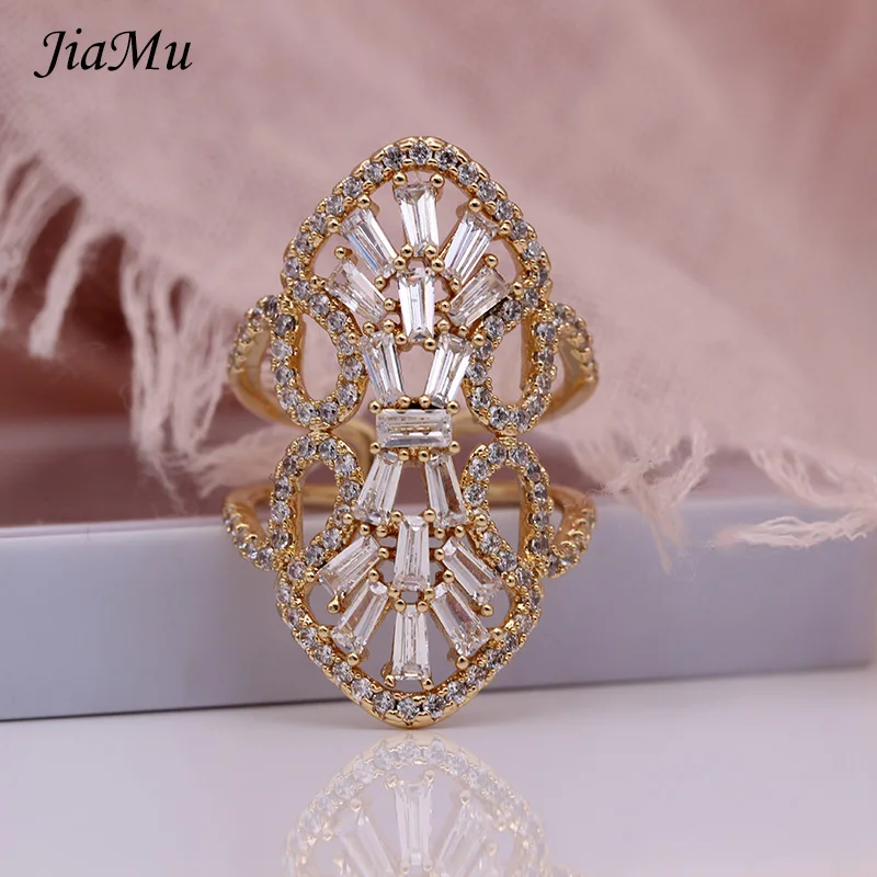 JiaMu/модное креативное популярное кольцо из натурального циркония, полые, 585 розовое золото, регулируемые кольца, женские вечерние свадебные украшения