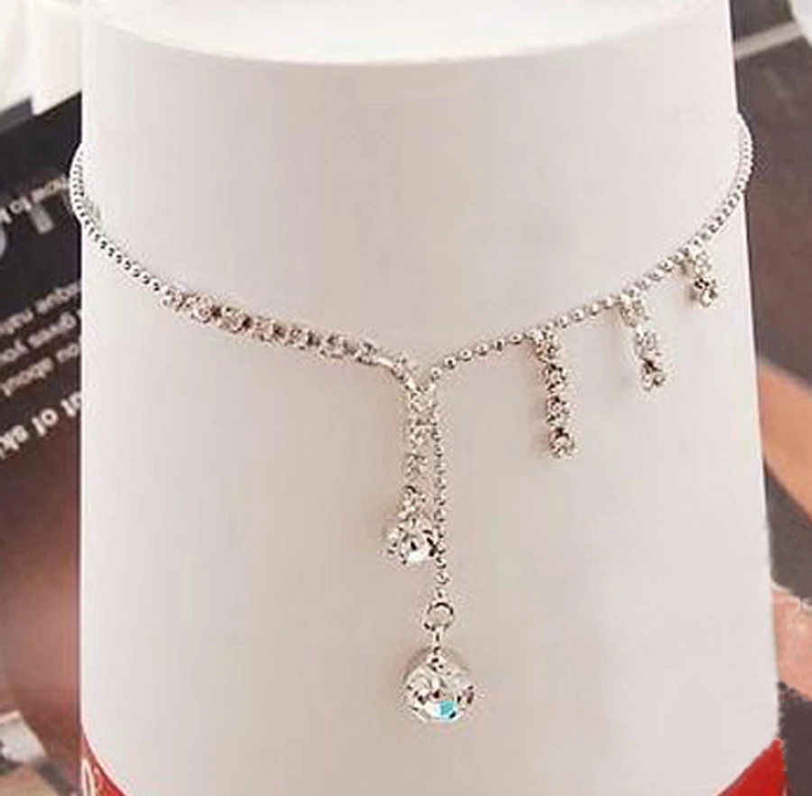 

crystal water drop edging foot anklet for women