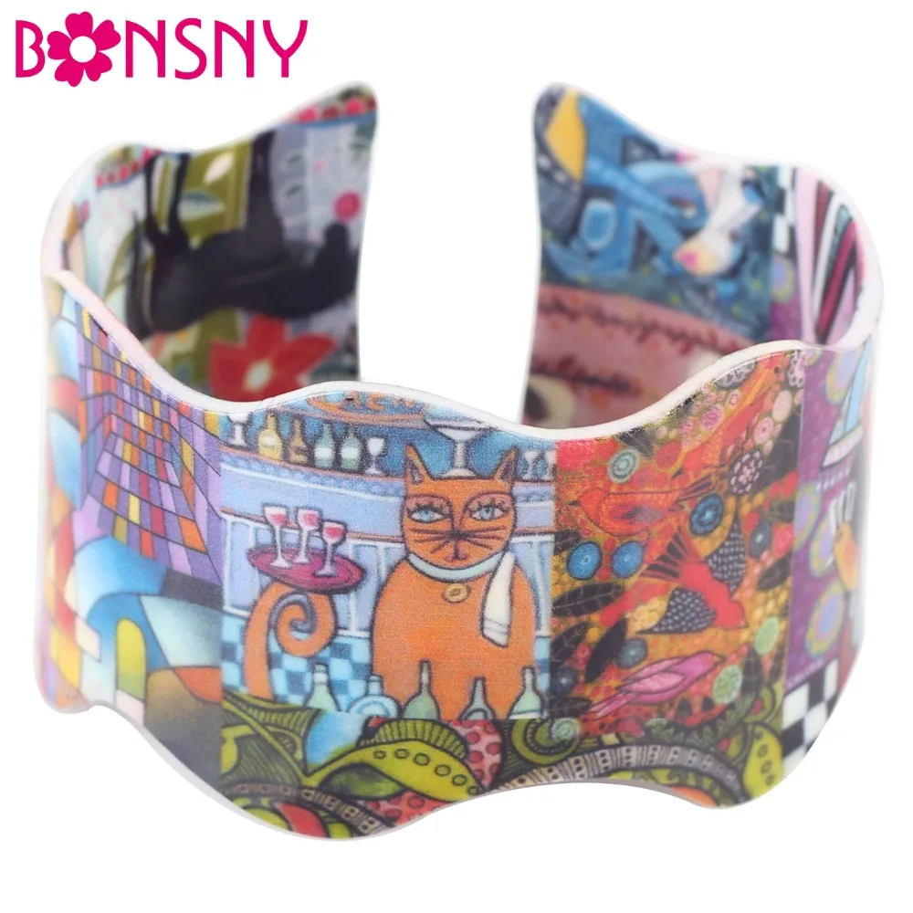Bonsny Acrylic Cute Colorful Pattern Bangle News 2017 Fashion Jewelry Women Girl Spring SUmmer Decoration Bracelets AB060 | Украшения и
