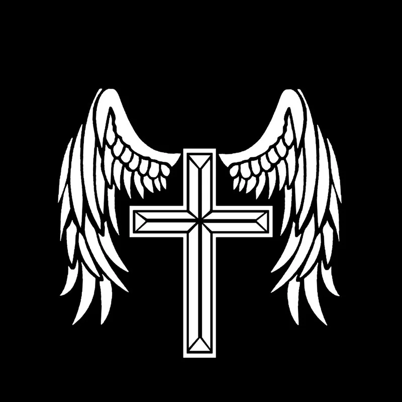 Наклейка на автомобиль с крутым дизайном "Ангел-хранитель креста защитит тебя", размер 14,1*13,3 см, виниловая, черно-серого цвета, модель C20-1532.