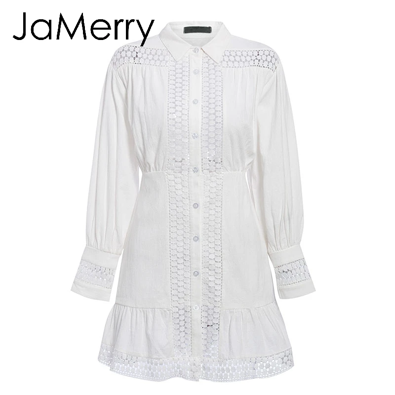 Винтажное кружевное хлопковое мини платье JaMerry белое элегантное ажурное
