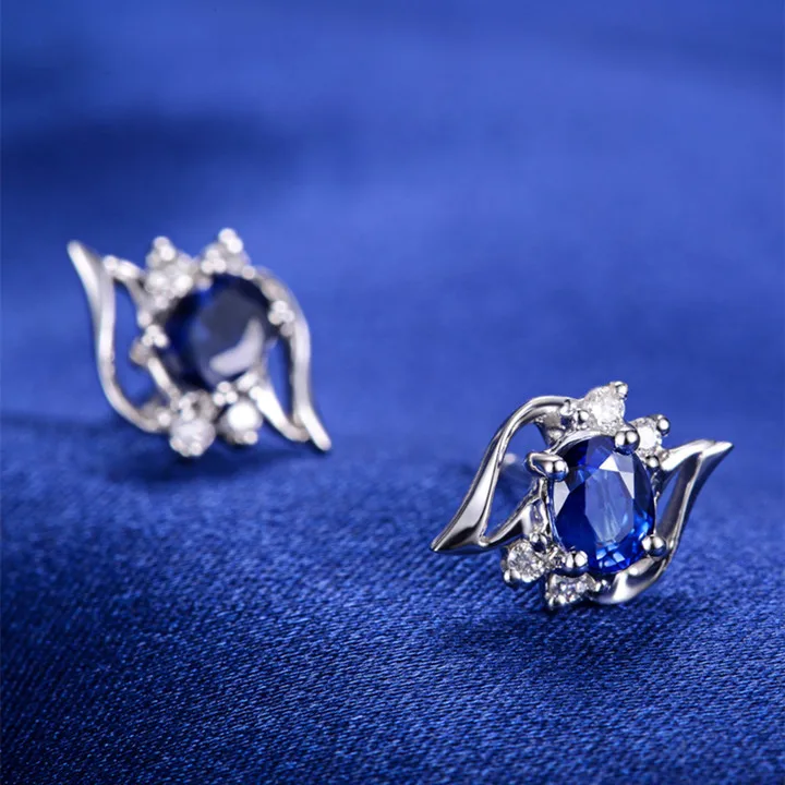 ZOCAI дизайнерские серьги для женщин, Настоящее 18 к белое золото, 0.66ct Сапфир с 0.07ct бриллиантами, вечерние серьги-гвоздики для помолвки E00733