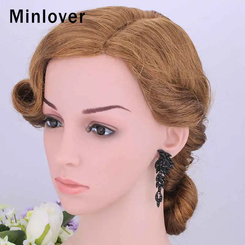 Minlover черные хрустальные ангельские крылья Висячие серьги для женщин корейские