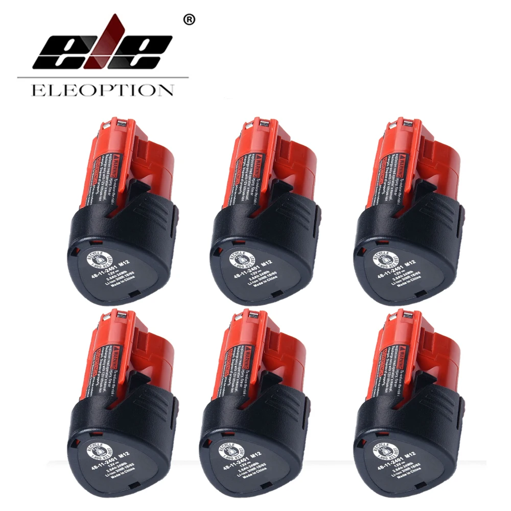 ELEOPTION 6 шт. 48-11-2401 Мощность инструмент Батарея для Milwaukee M12 12 В 2000 мАч литий-ионный