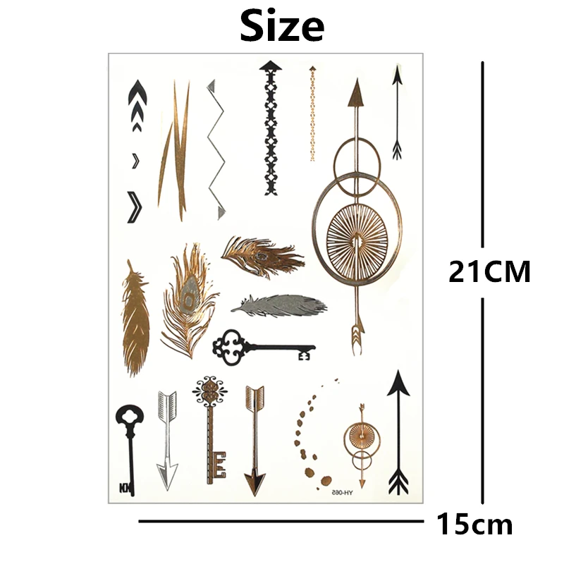 SHNAPIGN 24 стиль Временное боди арт большой золотой ключ перо дизайн флэш стикер