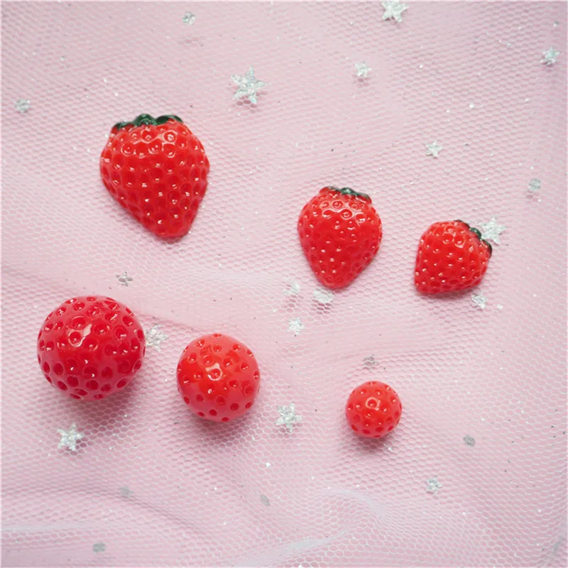 40pcs Resin Simulation Strawberry Flatback Cabochon Miniature Food Charm Craft Child Hairpin Decorate | Дом и сад
