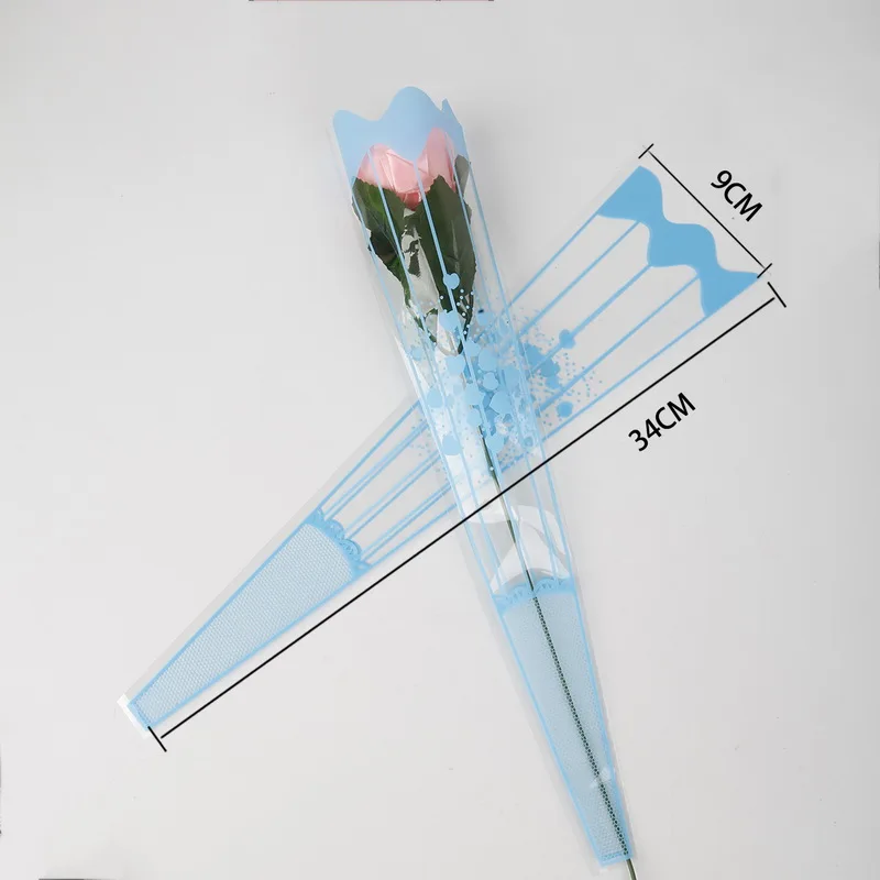 Blue 100pcs/lot 9*34cm Gift Packaging Transparent Poly Bag Colorful Heart Pattern Cellophane Bag for Rose Bouquet Flower Packaging - Цвет: Blue