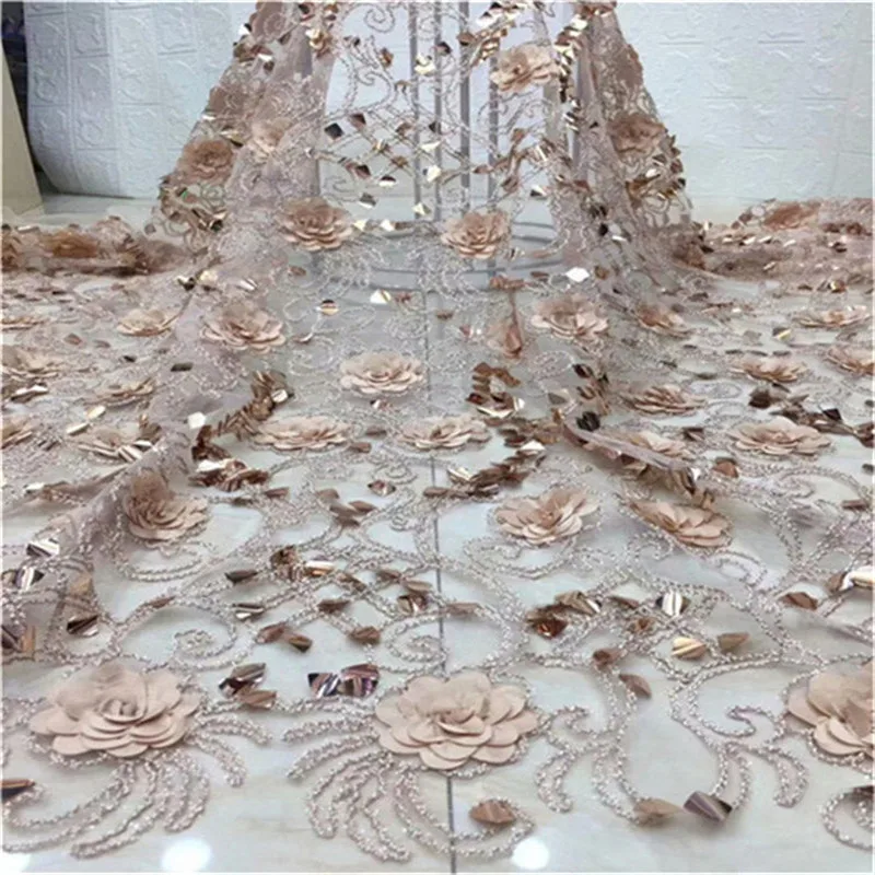 2019 Высокое качество Французский Тюль 3D цветок розовый африканская кружевная