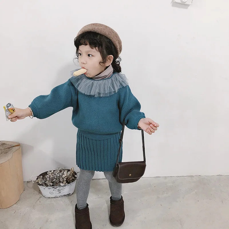 Комплект из 2 предметов модный свитер для девочек на осень и зиму детское платье