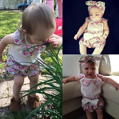 Одежда для новорожденных девочек милый комбинезон с цветочным принтом боди +