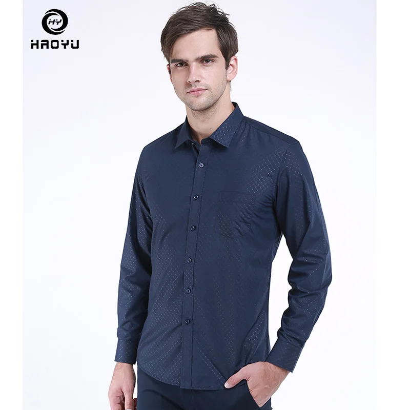 Мужская деловая рубашка HAOYU брендовая в горошек с длинными рукавами Осень зима