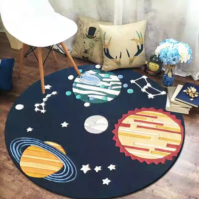 Ковер со звездами и Вселенной для детской комнаты синий круглый ковер гостиной