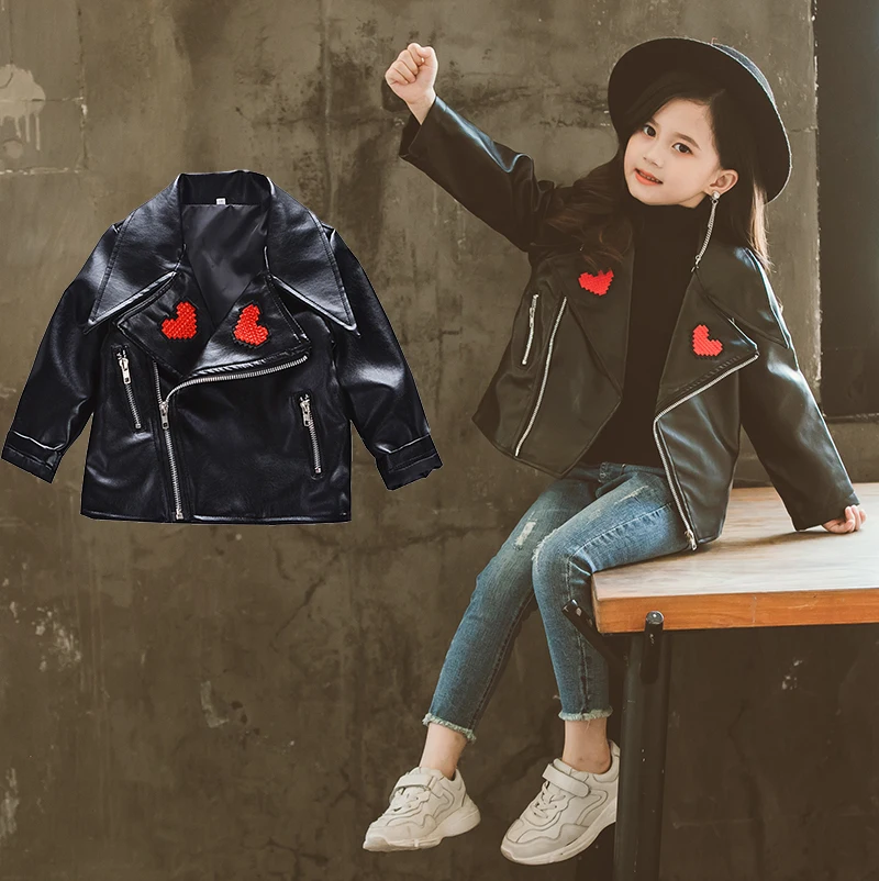Новые Модные Куртки из искусственной кожи для девочек на весну и осень 2-8 лет