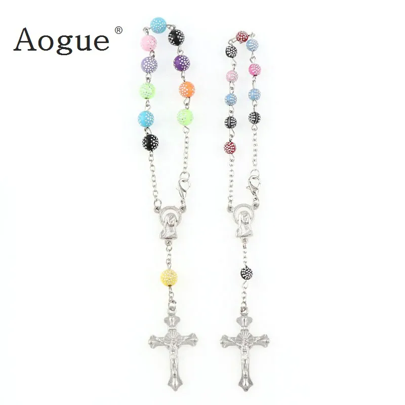 

Child Rosary Silver Lobster Bracelet Made With Multicolored Plastic Beads And Metal Maria Center Jesus Crucifix Cross Pendants