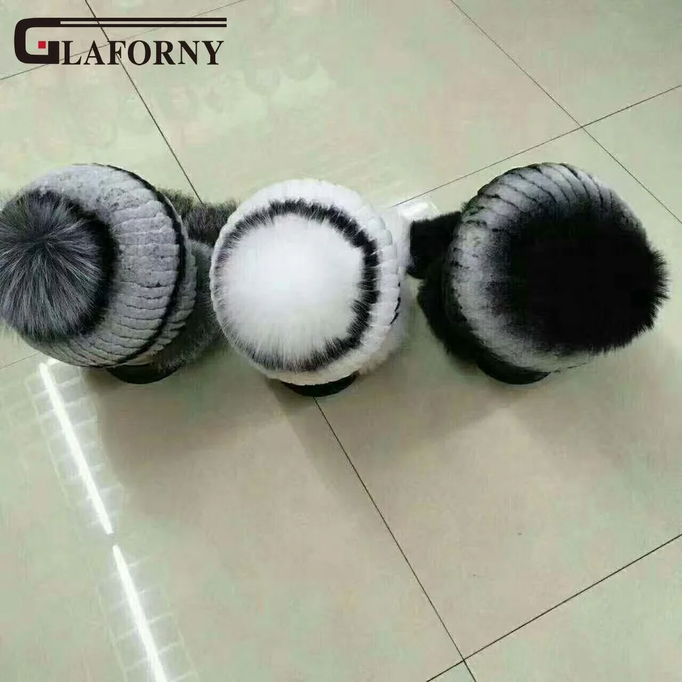 Glaforny шапки из кроличьего меха Рекс, шапки-бомберы с лисьим мехом, защита для ушей, супер теплые меховые шапки, меховые шарики из лисьего меха