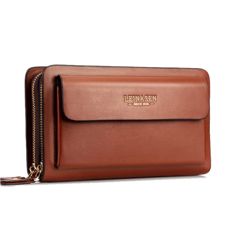 Деловой длинный мужской кожаный кошелек-клатч двойная молния спилок телефон