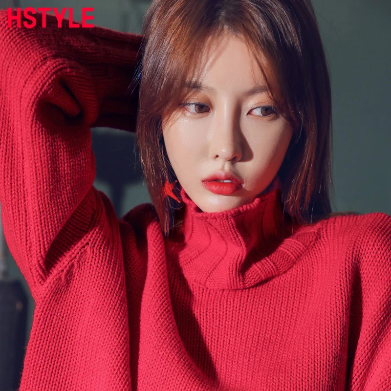 HSTYLE Winter Loose Turtleneck Red Sweater Women Long Sleeves 2018 Fashion Soft Oversize Knitted Pullover Female | Женская одежда